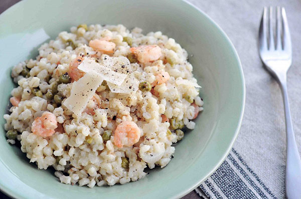 Barley with Shrimp Peas