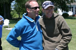 Karen Kovacs with Bob Kovacs, husband, following three mile open water swim