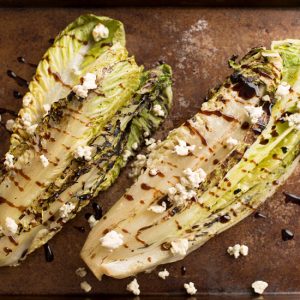 Grilled Romaine Hearts with Balsamic Reduction and Blue Cheese